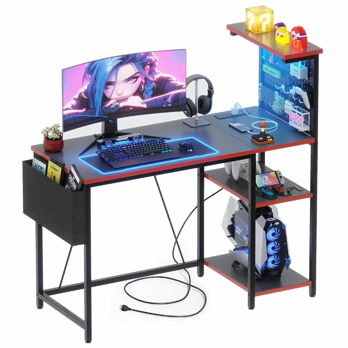 Gaming Desk 100 x 50 cm Pegboard & Power Outlet LE - Image 1