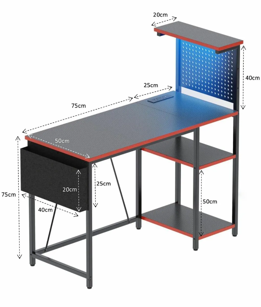 Gaming Desk 100 x 50 cm Pegboard & Power Outlet LE - Image 3