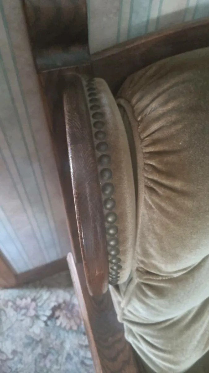 Vintage wooden fram3 3 seater sofa. Retro - Image 2
