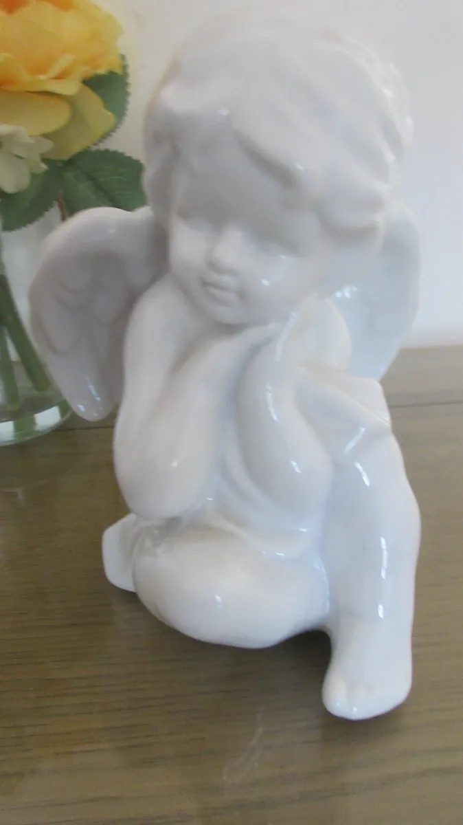 Vintage Angel Holy cross cherub Gift white shabby - Image 3