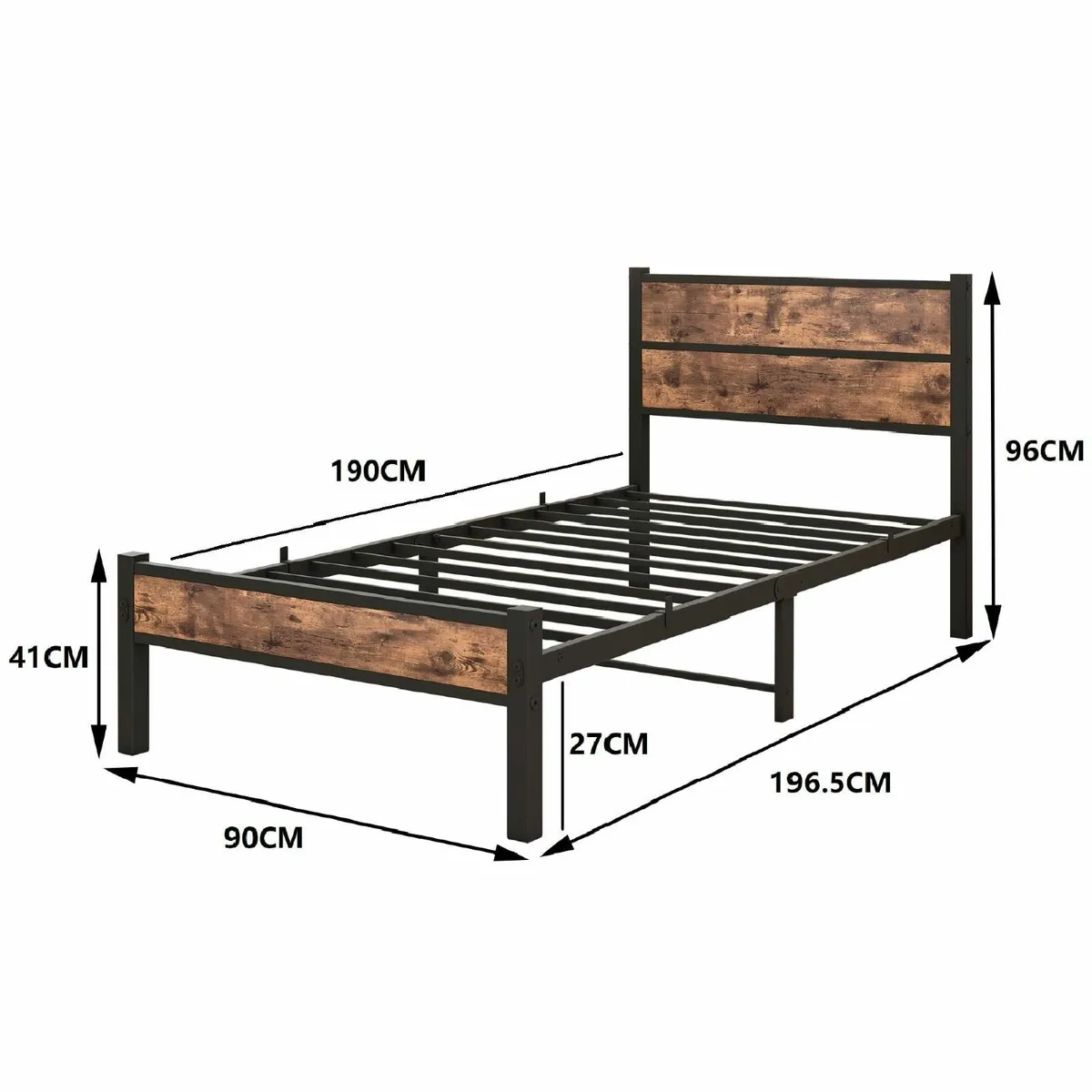 Single Bed Frame Wooden Headboard and Footboard Me - Image 2