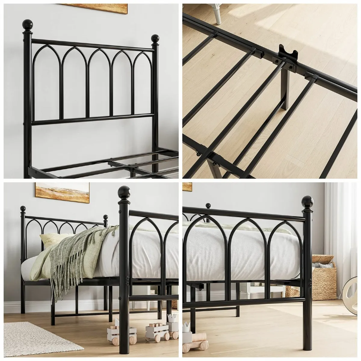Single Metal Bed Frame 90 x 190 cm Headboard and F - Image 4
