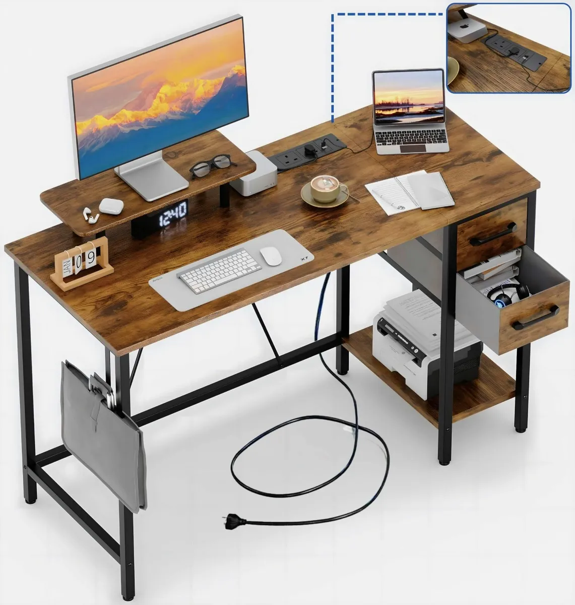 Computer Desk Drawers & Power Outlets 100cm Office - Image 1