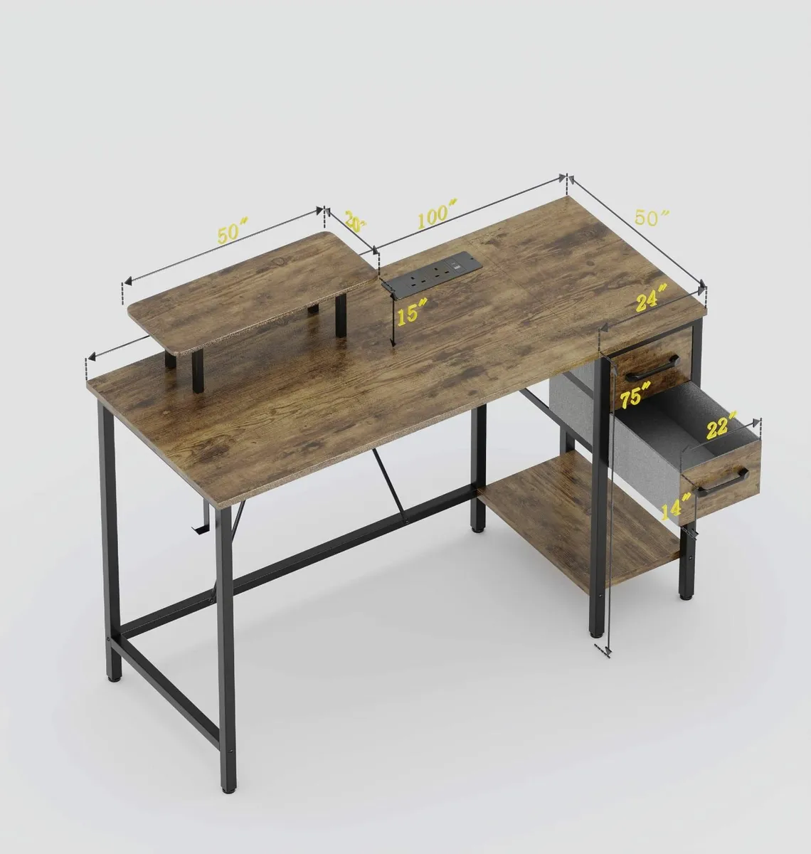 Computer Desk Drawers & Power Outlets 100cm Office - Image 3