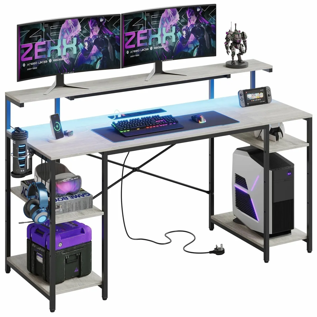 140 CM Computer Desk Power Outlets & LED Lights Mo - Image 1
