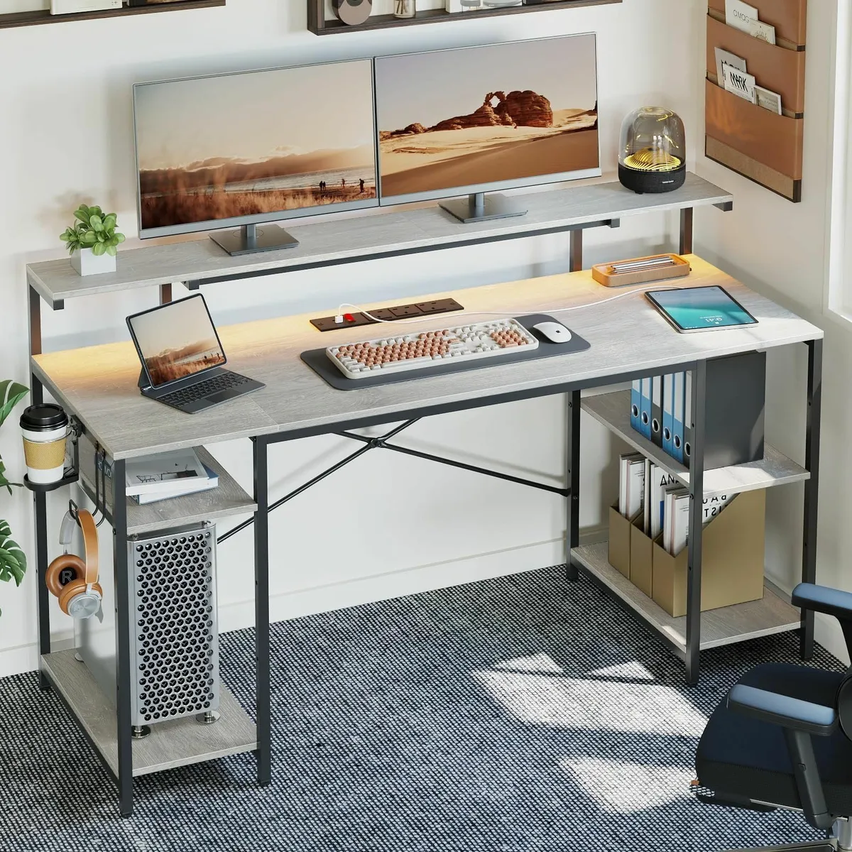 140 CM Computer Desk Power Outlets & LED Lights Mo - Image 4