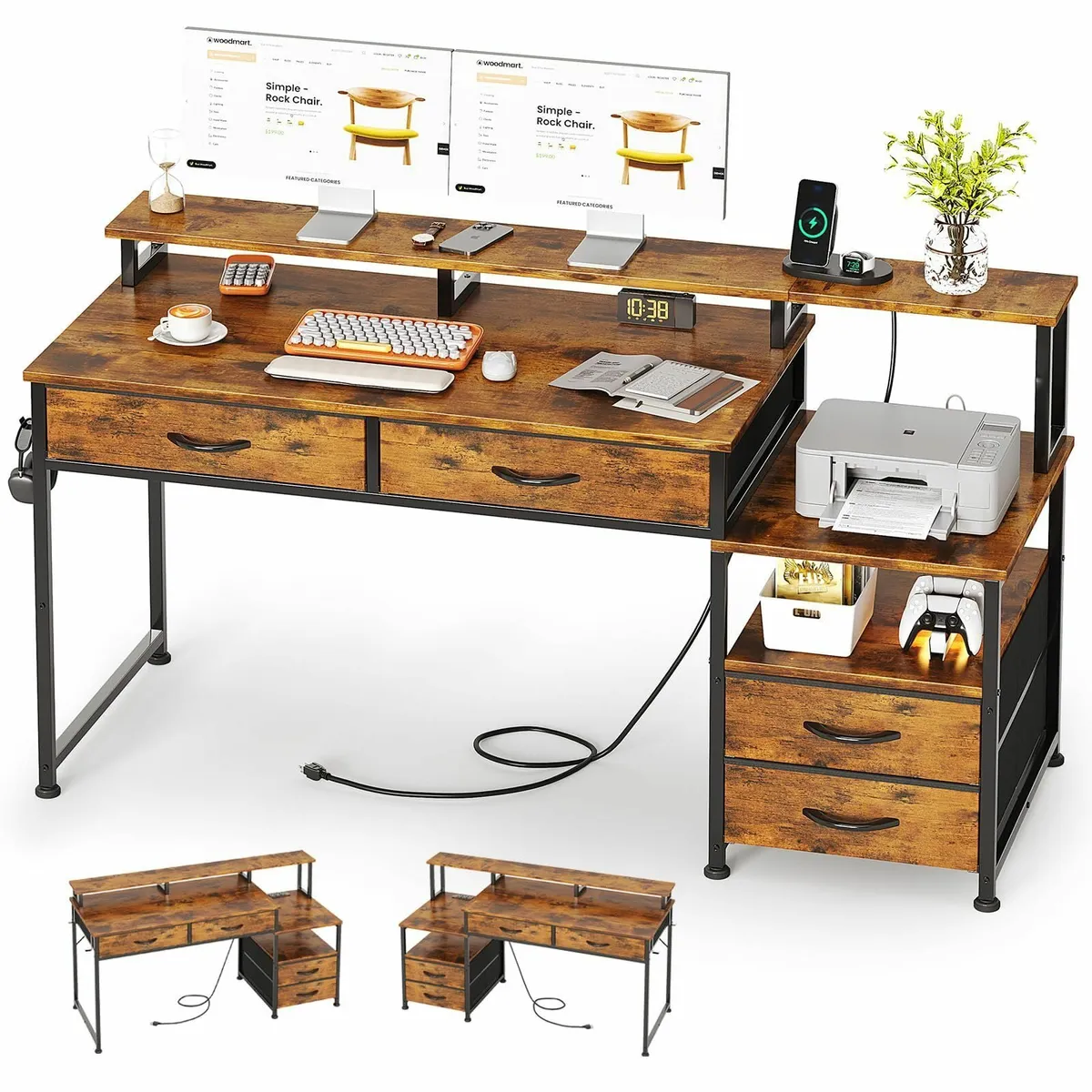 135cm Computer Desk Power Outlet and Monitor Stand - Image 1