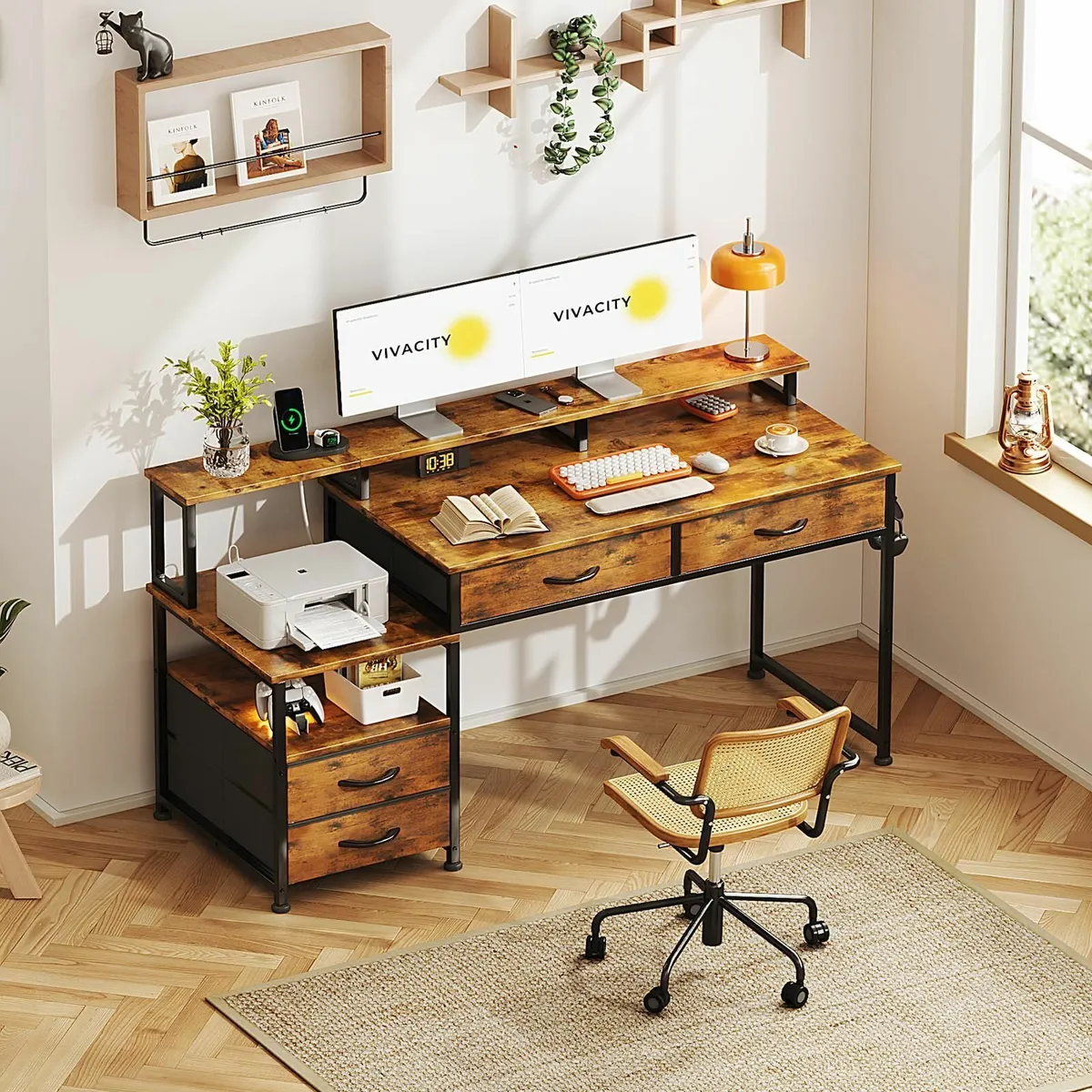 135cm Computer Desk Power Outlet and Monitor Stand - Image 2