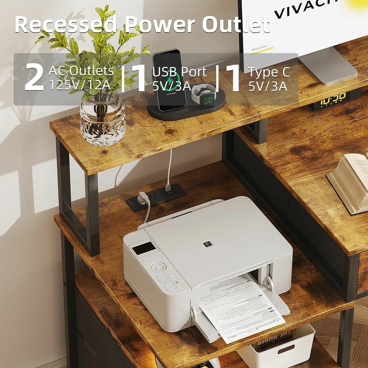 135cm Computer Desk Power Outlet and Monitor Stand - Image 4