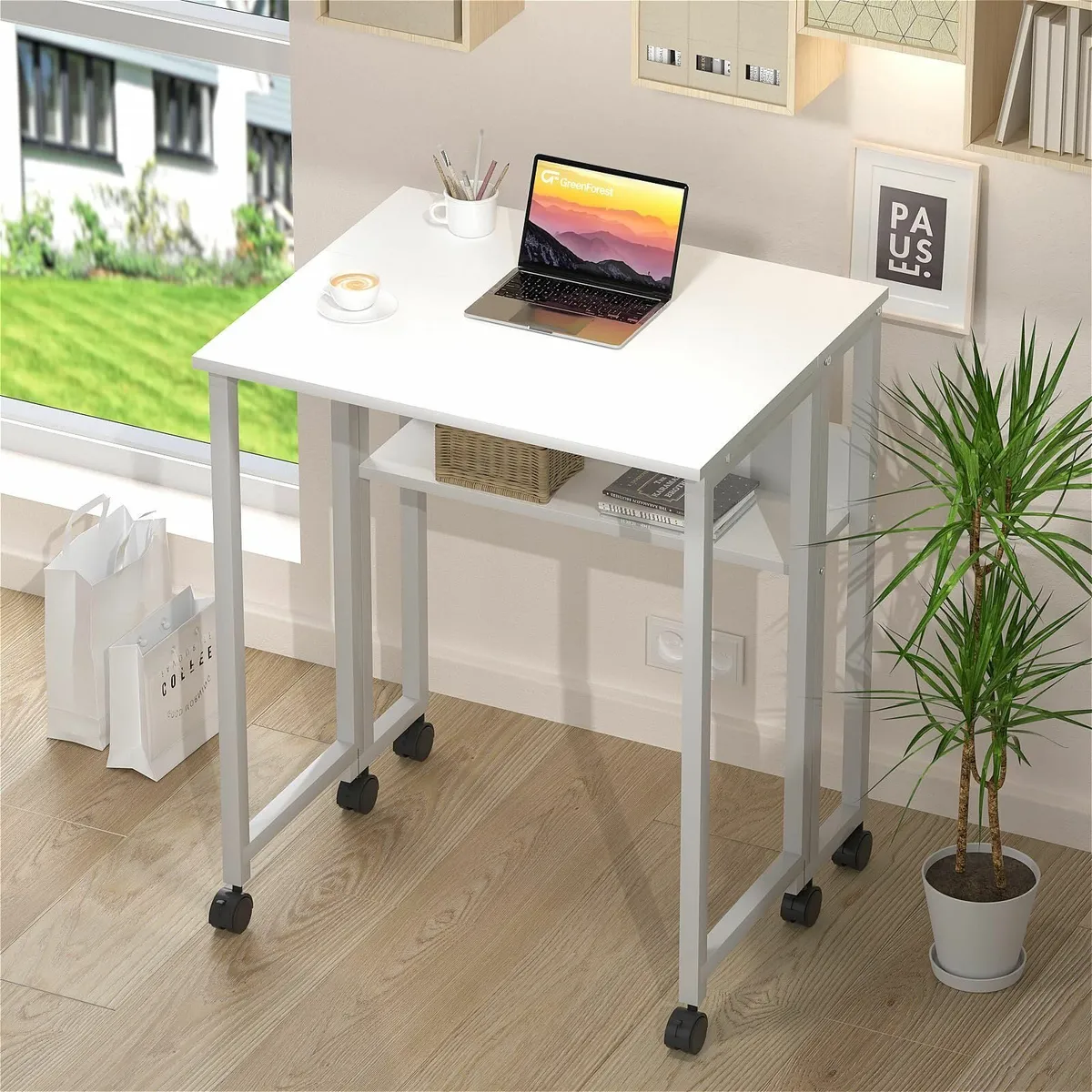 Small Folding Desk Storage Shelf63 cm Computer Rol - Image 2