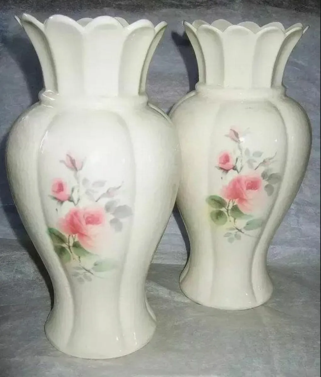 Pair Of Vintage Donegal Parian Irish Rose Vases - Image 3