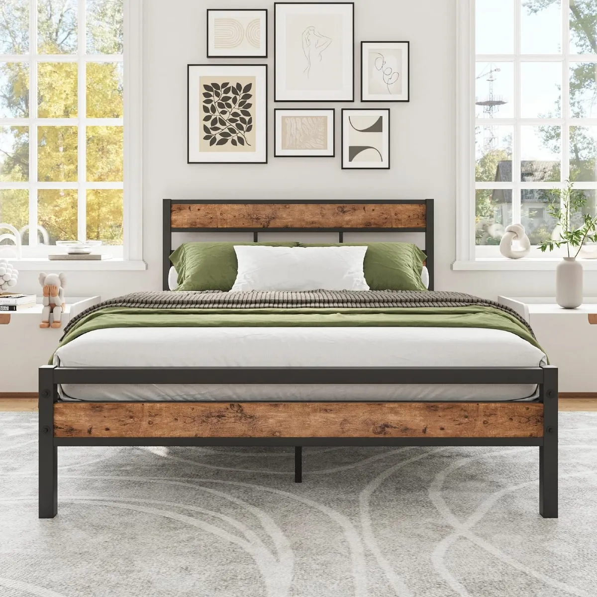 Double Bed Frame Wooden HeadboardHeavy Duty Metal - Image 4