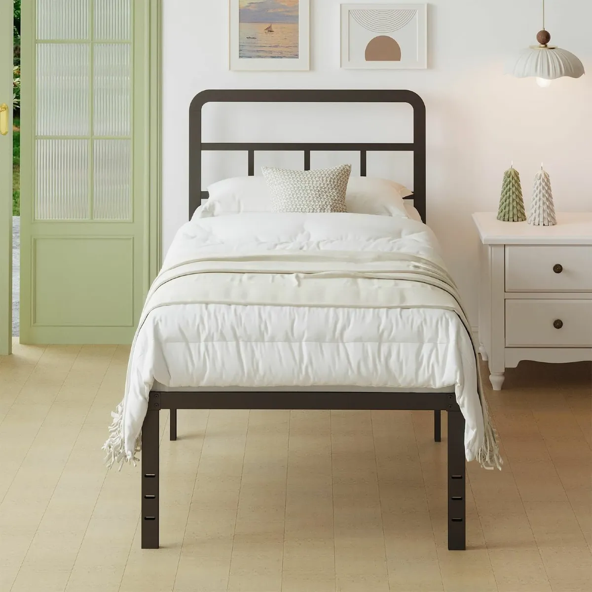 Small Single Bed Frame 2ft 6 Curved Headboard Heav - Image 1