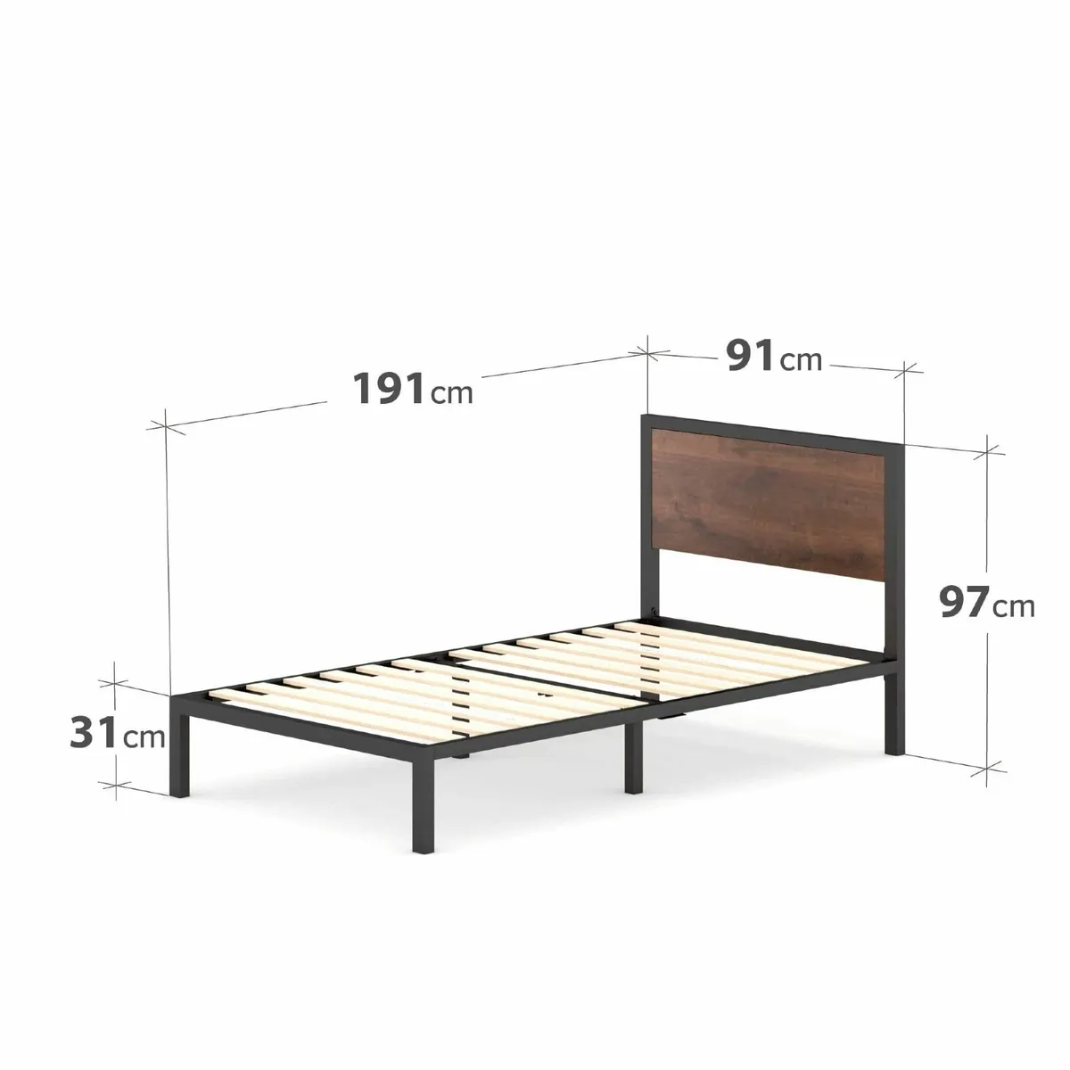 Mory Single Bed frame - 90x190 cm 30 Height Metal - Image 2