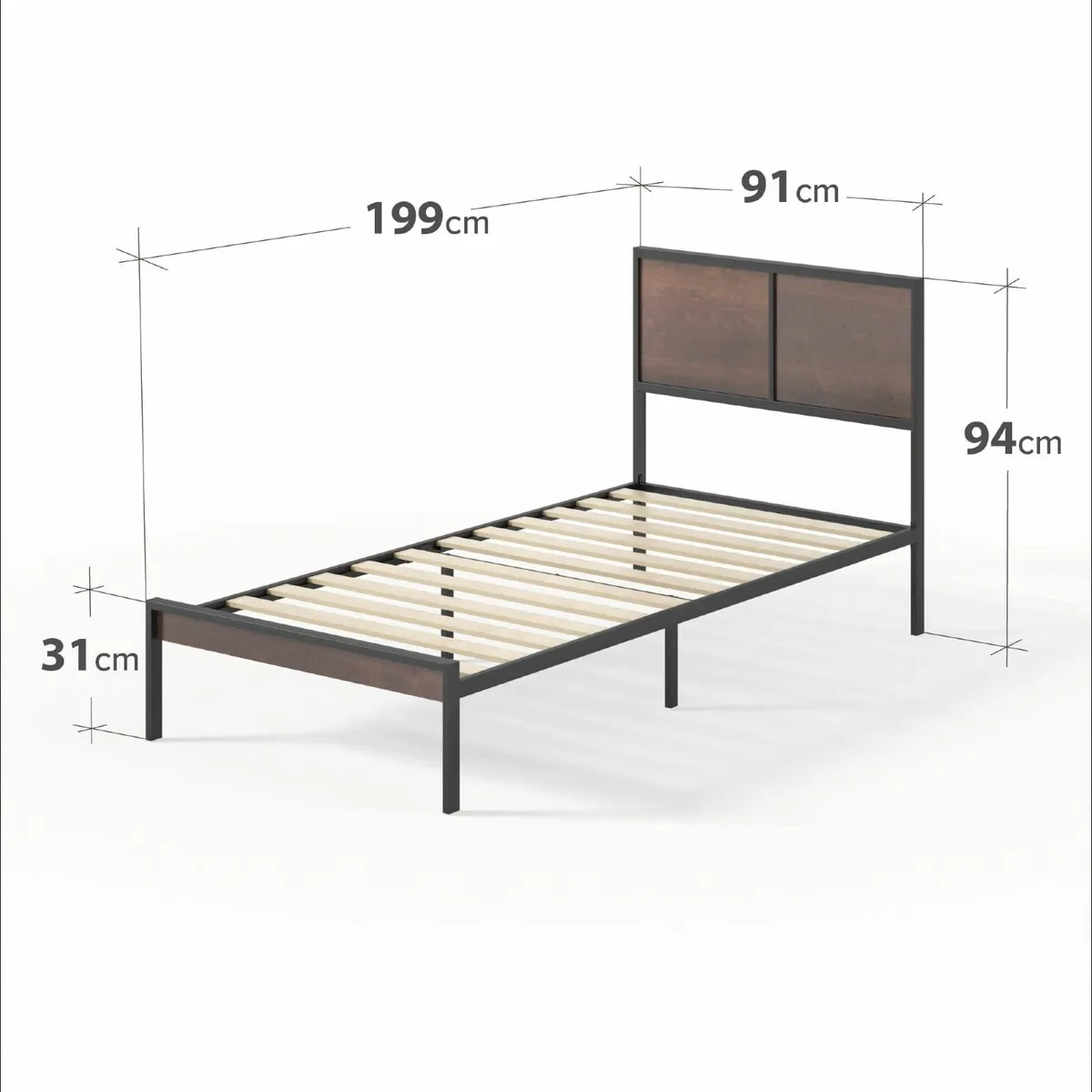 Mory Single Bed frame - 90x190 cm 30 Height Metal - Image 2