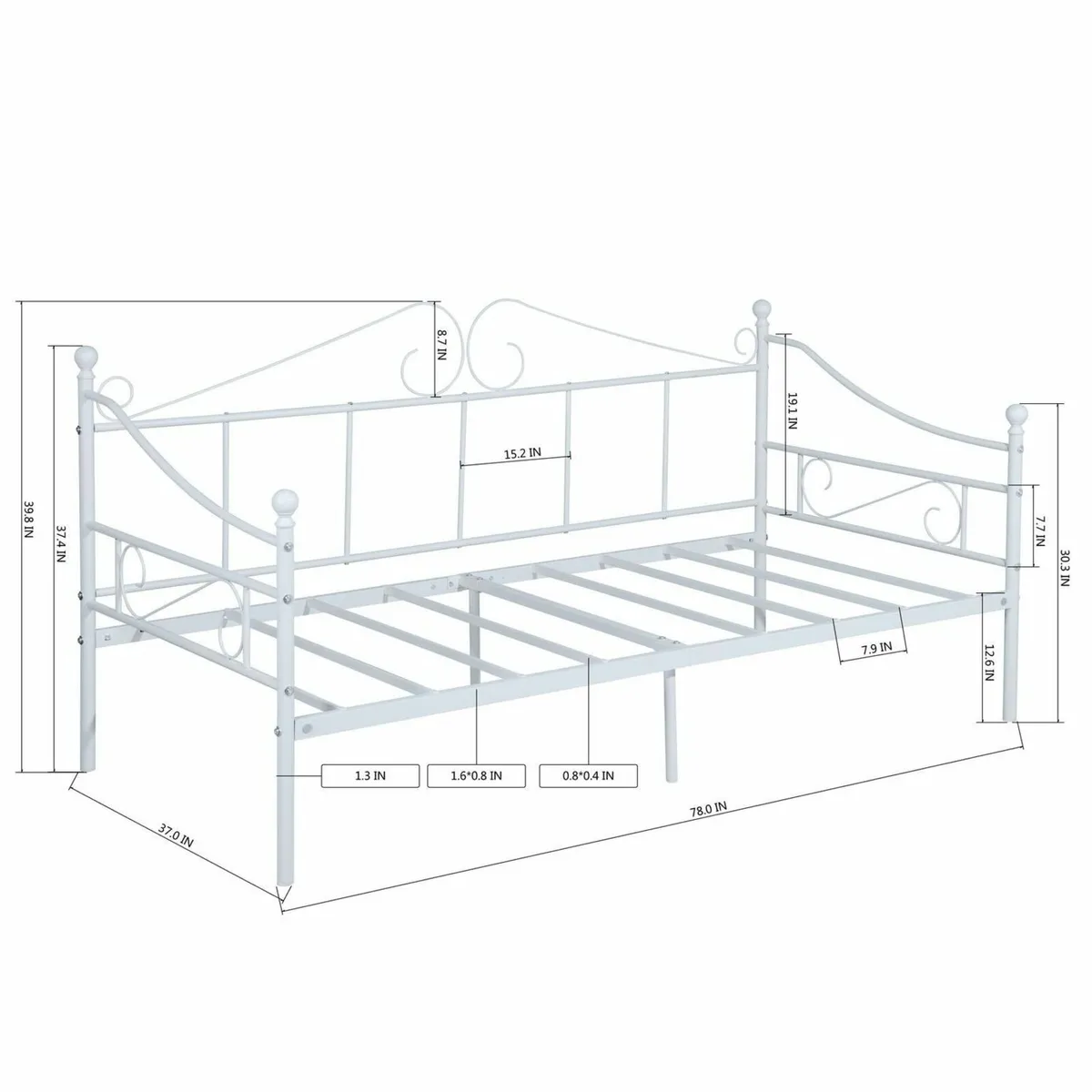 Metal Day Bed Frame 90 x 190cm Single Headboard an - Image 2