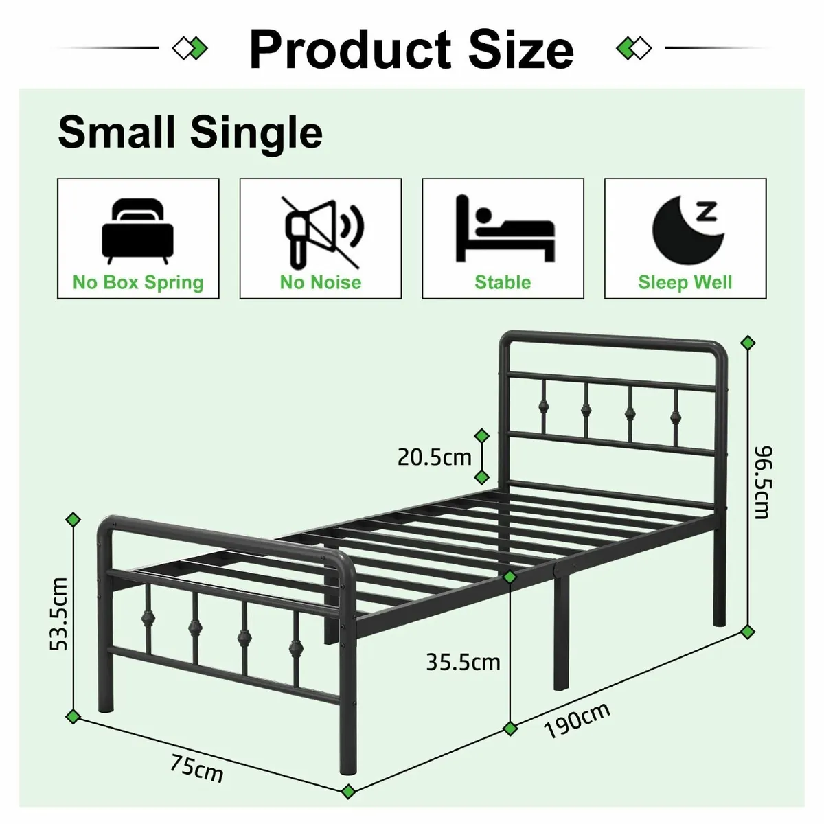 Small Single Bed Frame Victorian Headboard and Foo - Image 2