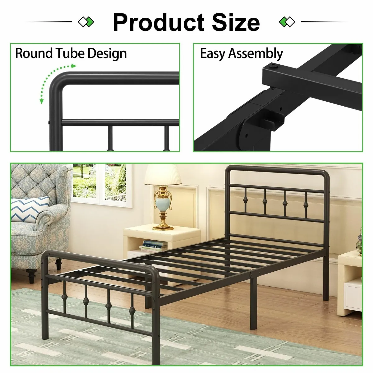 Small Single Bed Frame Victorian Headboard and Foo - Image 4