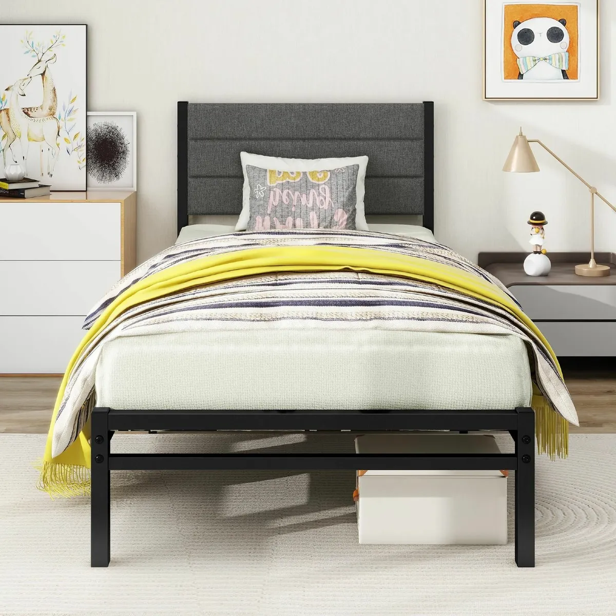 Single Bed Frame Upholstered Headboard Heavy Duty - Image 1