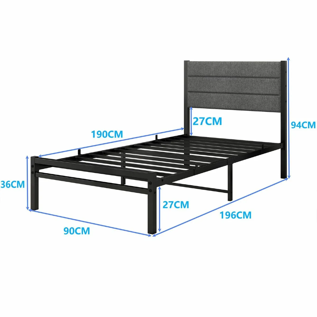 Single Bed Frame Upholstered Headboard Heavy Duty - Image 2
