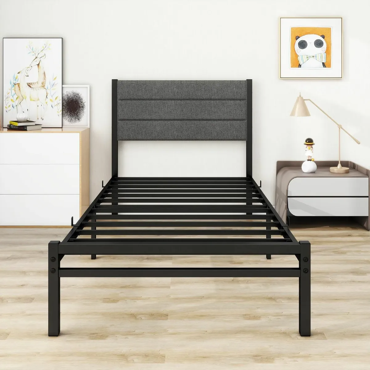 Single Bed Frame Upholstered Headboard Heavy Duty - Image 4