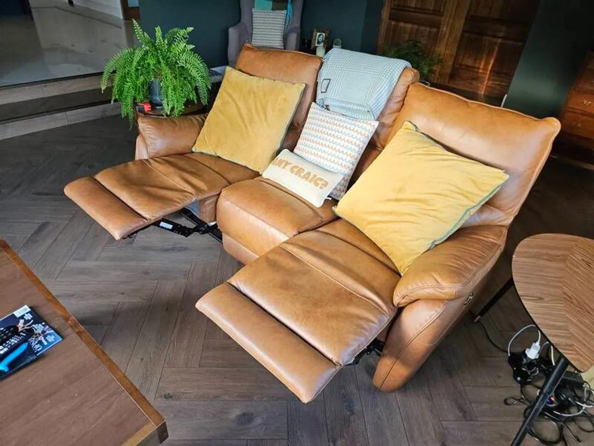 Brown Leather Electric Reclining Couch - Image 2