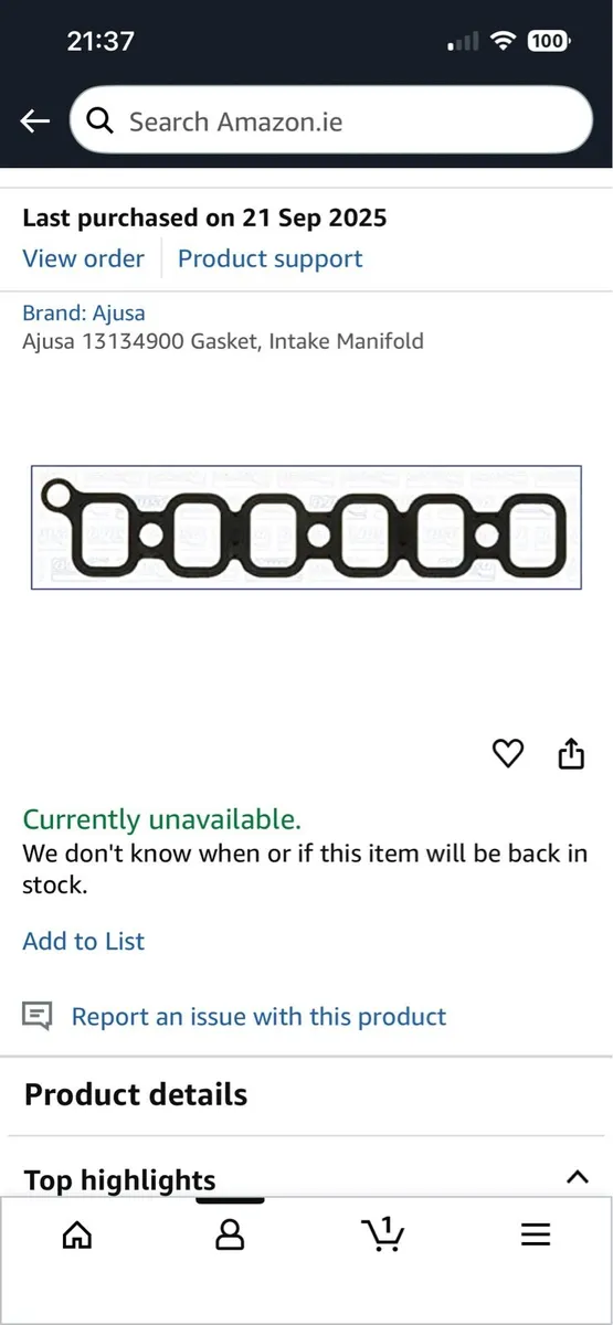 Intake manifold gasket 1HDFTE engine 4.2L