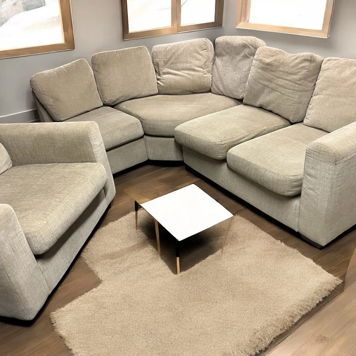 Beige corner sofa with matching armchair - Image 2