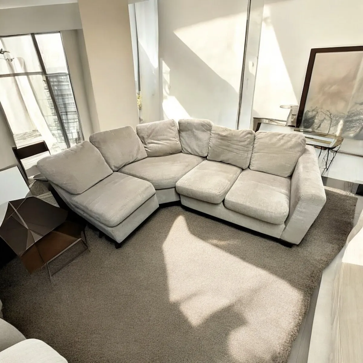 Beige corner sofa with matching armchair - Image 4