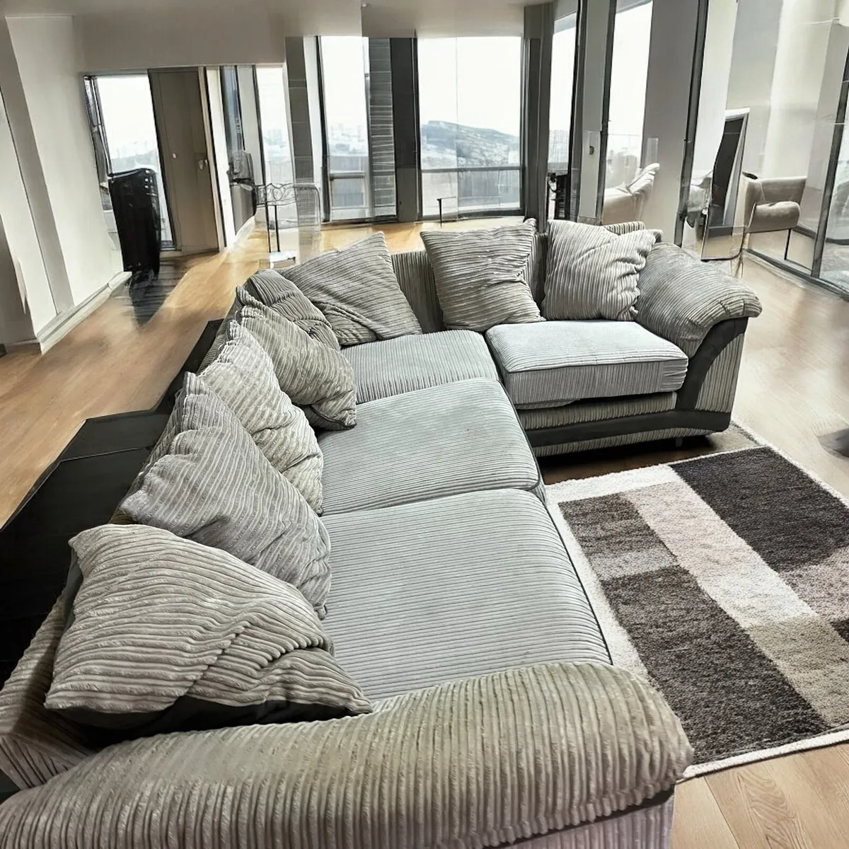 Beige corduroy corner sofa L shaped delivery av - Image 1
