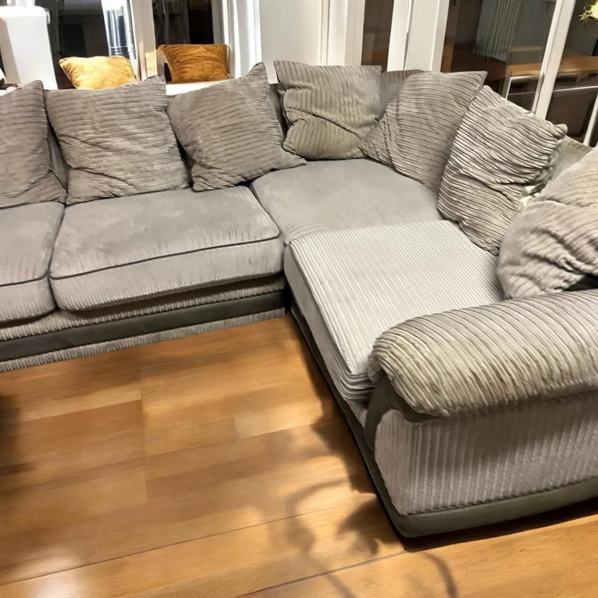Beige corduroy corner sofa L shaped delivery av - Image 2