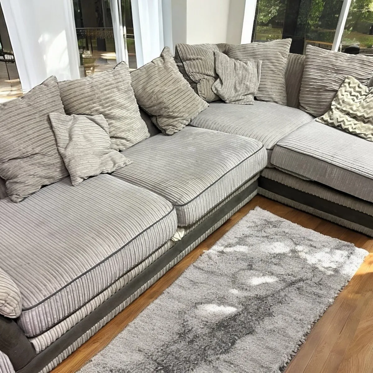 Beige corduroy corner sofa L shaped delivery av - Image 3
