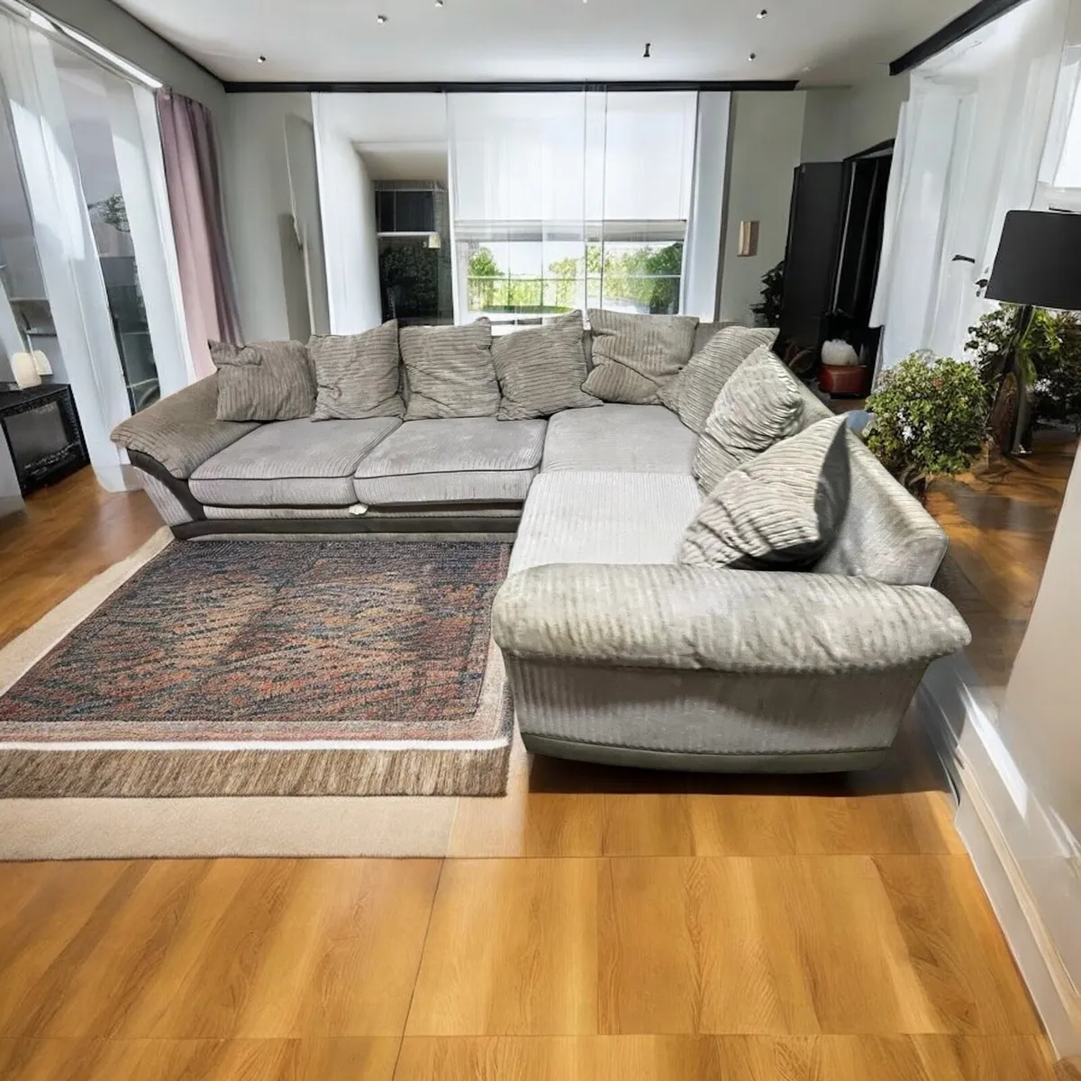 Beige corduroy corner sofa L shaped delivery av - Image 4