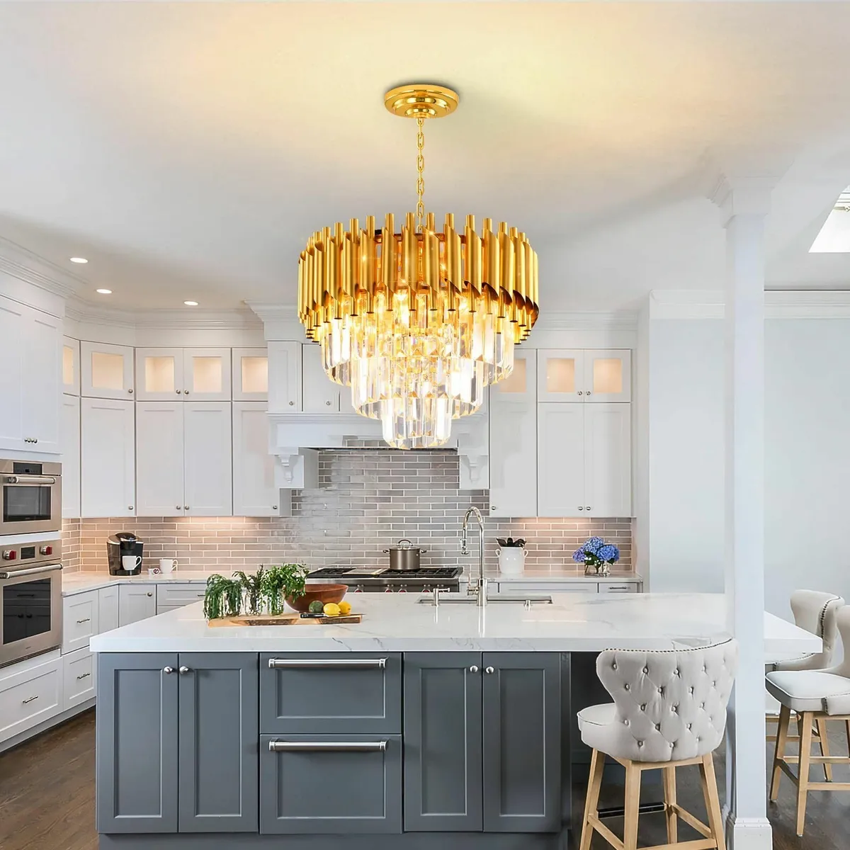 Modern Crystal Chandelier Gold 3-Tier Light Fixtur - Image 2