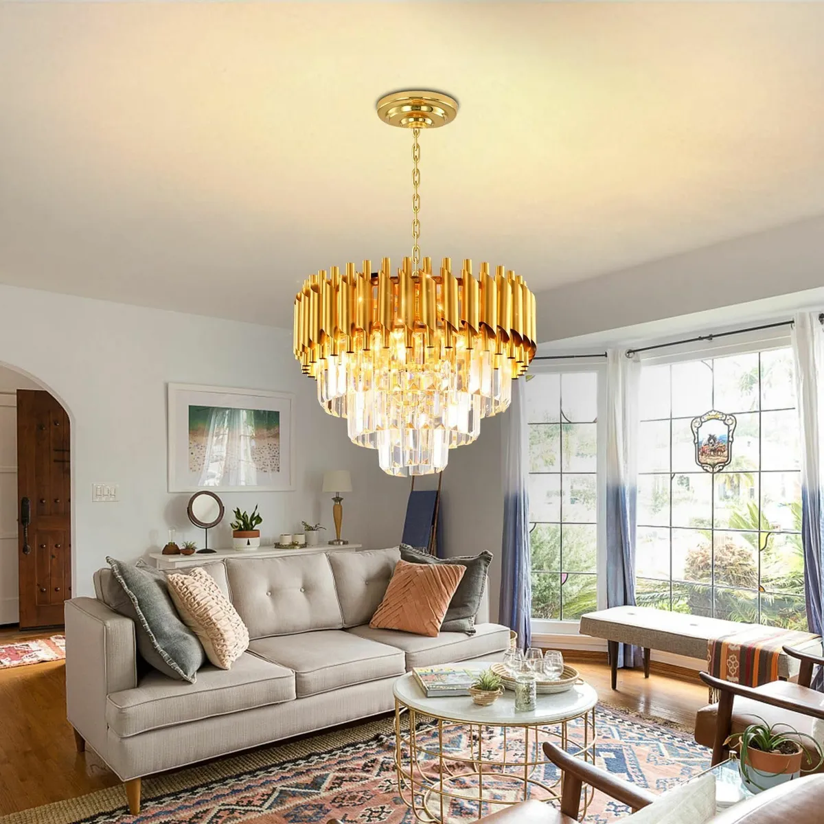 Modern Crystal Chandelier Gold 3-Tier Light Fixtur - Image 3