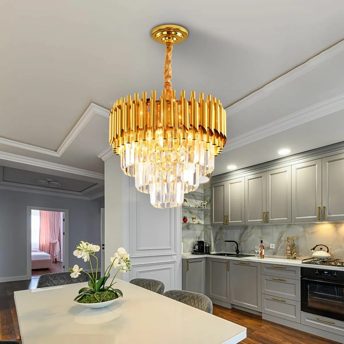 Modern Crystal Chandelier Gold 3-Tier Light Fixtur - Image 4