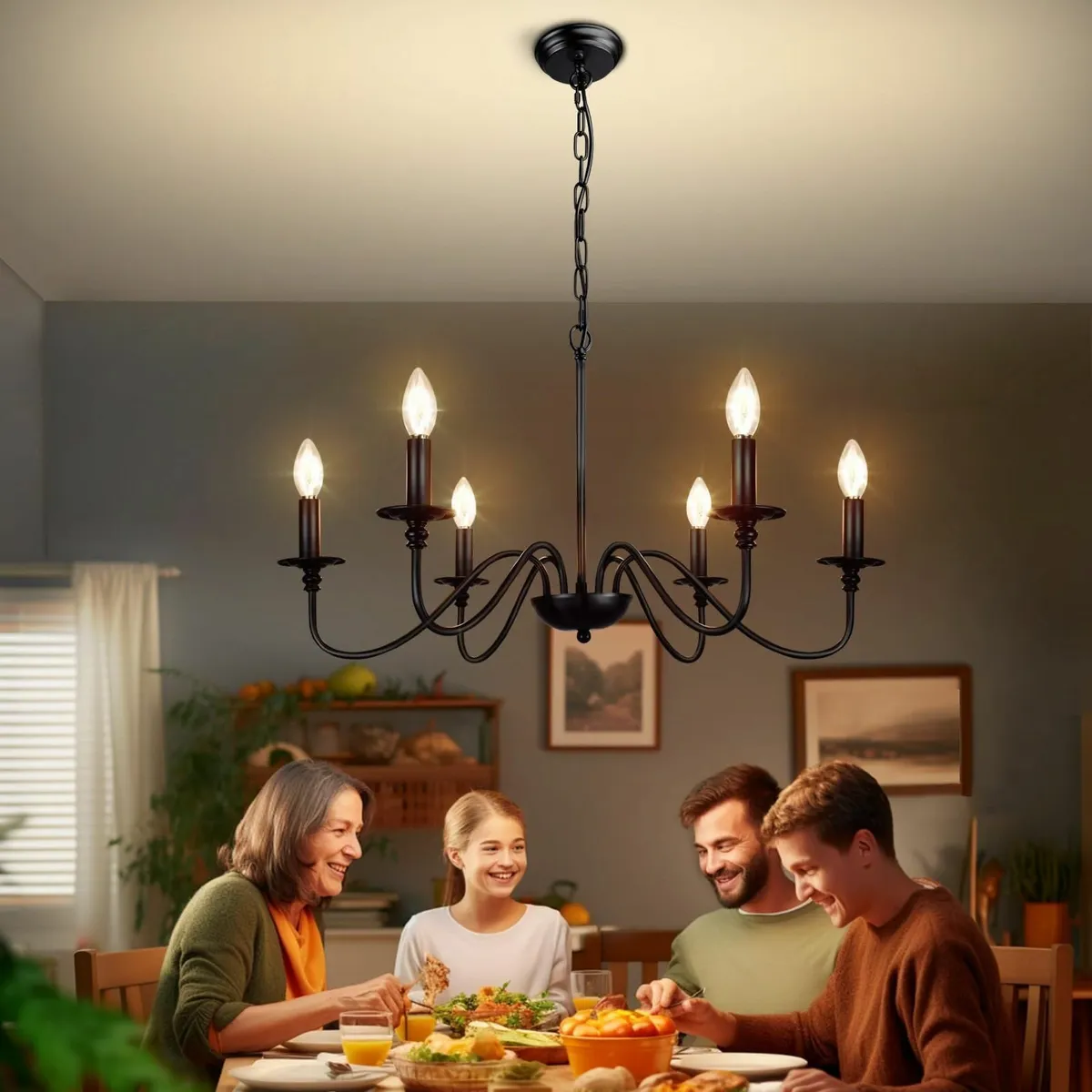 Farmhouse Chandelier for Dining Room: 6-Light Blac - Image 2
