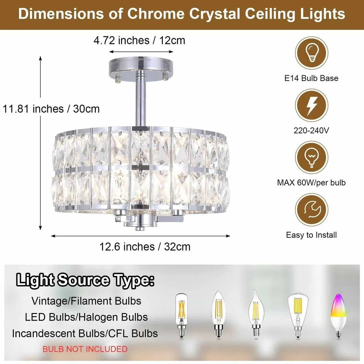 Crystal Ceiling Lights Living Room 3-Light Modern - Image 3