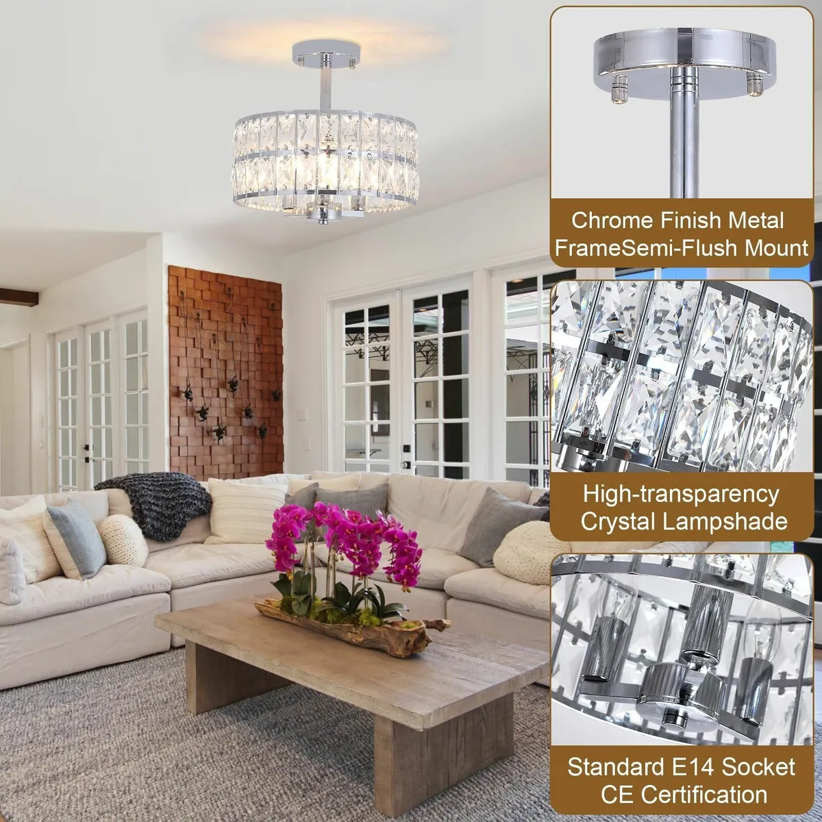Crystal Ceiling Lights Living Room 3-Light Modern - Image 4