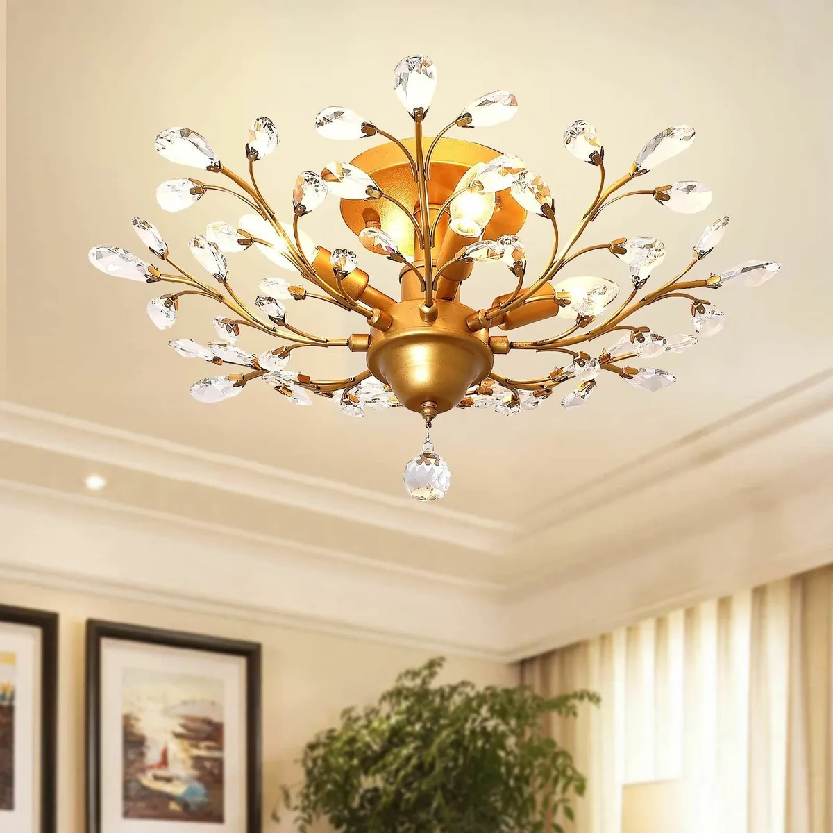 Vintage K9 Clear Crystal Chandeliers Ceiling Light - Image 1
