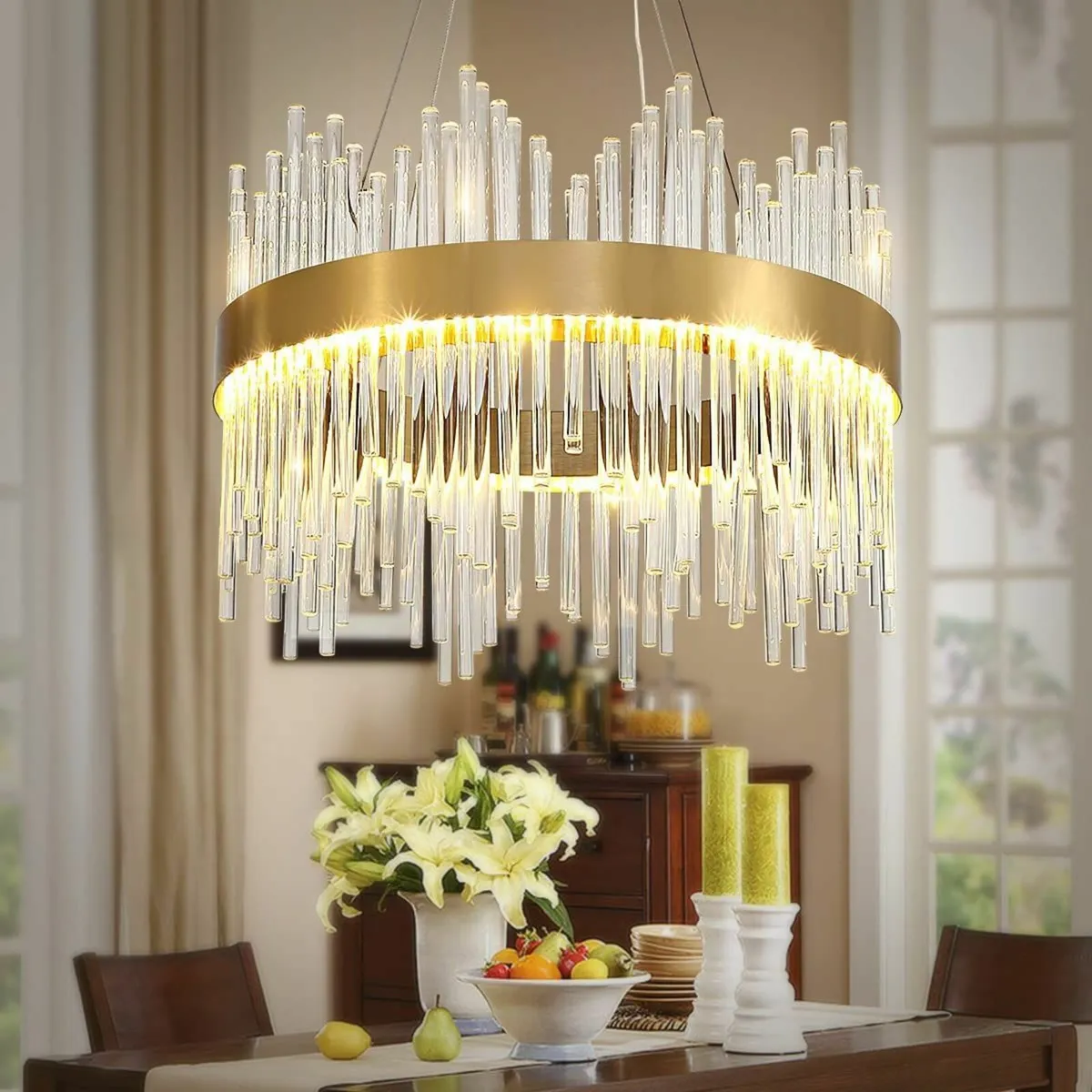Modern Crystal Chandelier Gold Pendant Light Fixtu - Image 1