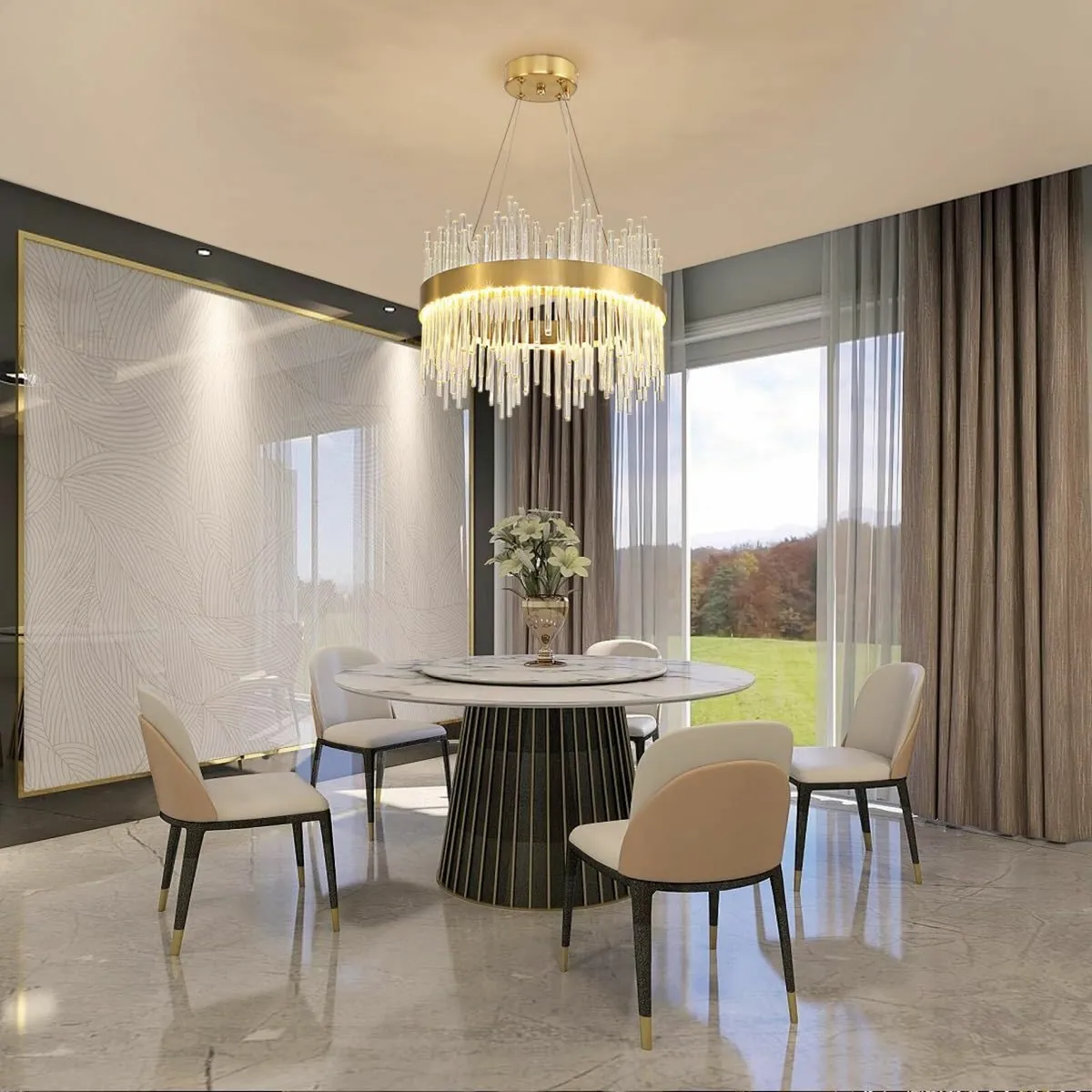 Modern Crystal Chandelier Gold Pendant Light Fixtu - Image 3