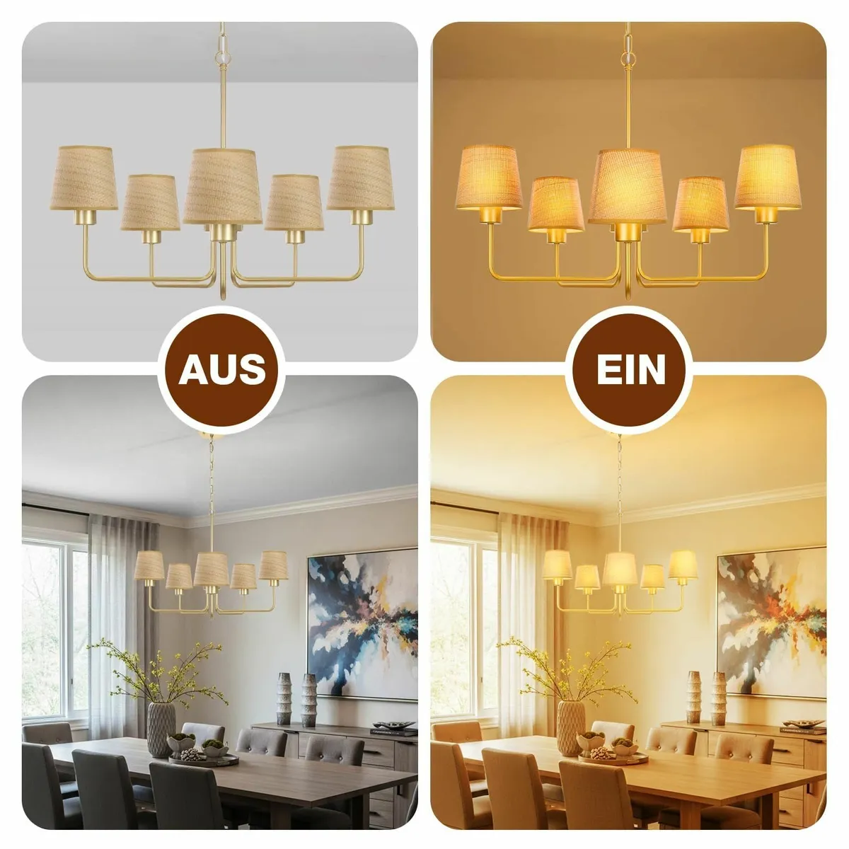 Gold Chandelier Lighting Living Room5 Lights Metal - Image 3