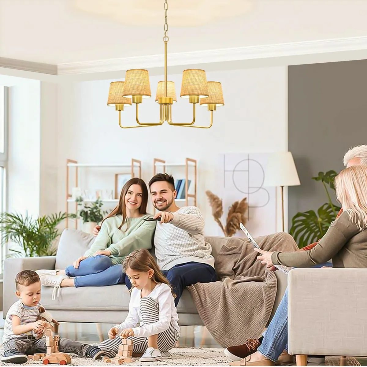 Gold Chandelier Lighting Living Room5 Lights Metal - Image 4
