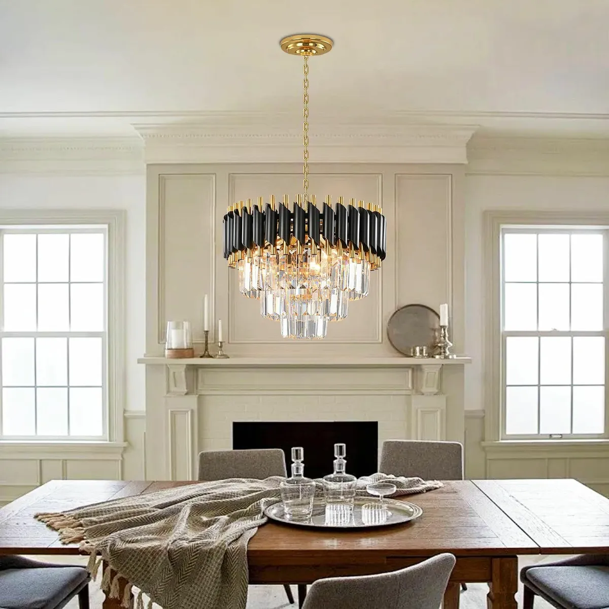 Modern Crystal Chandelier Black 3-Tier Light Fixtu - Image 3