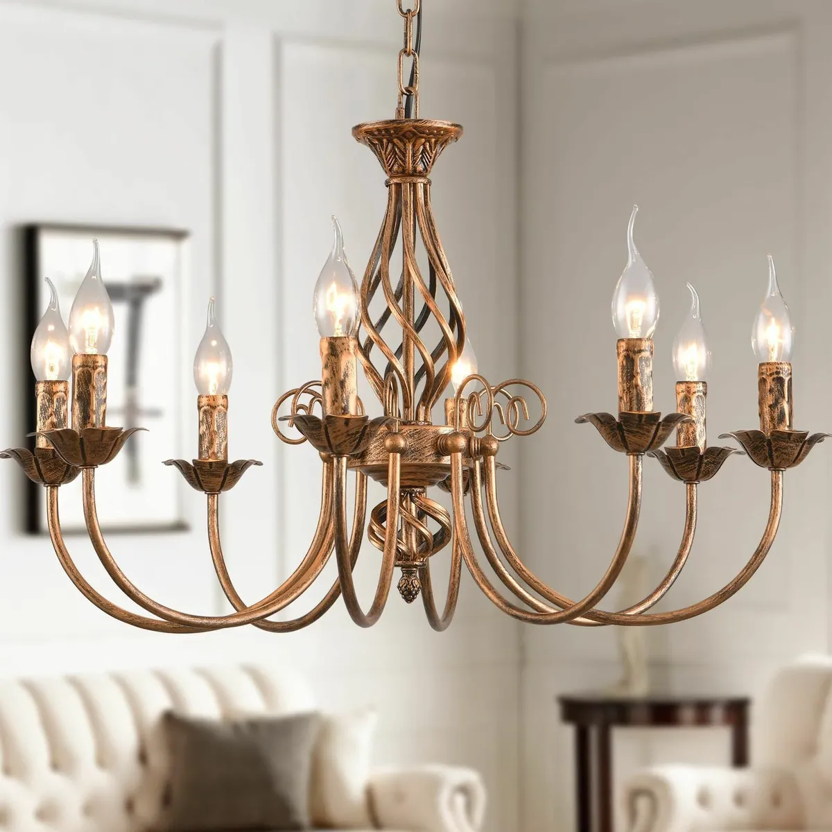 8 Lights French Country Chandelier Bronze Metal Pe - Image 1