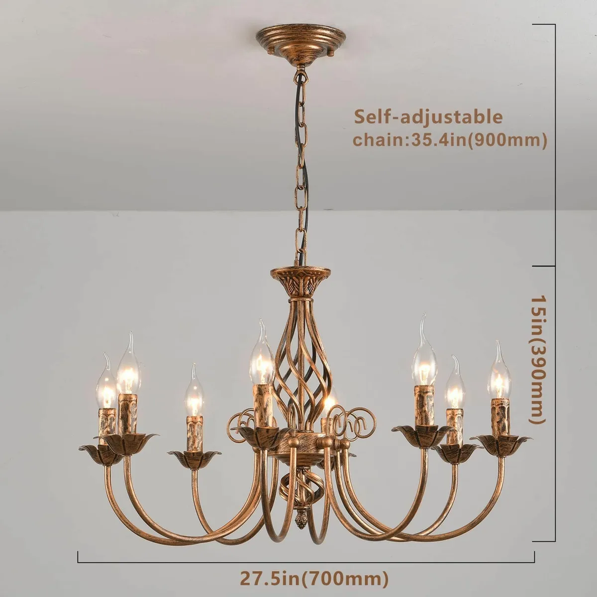 8 Lights French Country Chandelier Bronze Metal Pe - Image 3