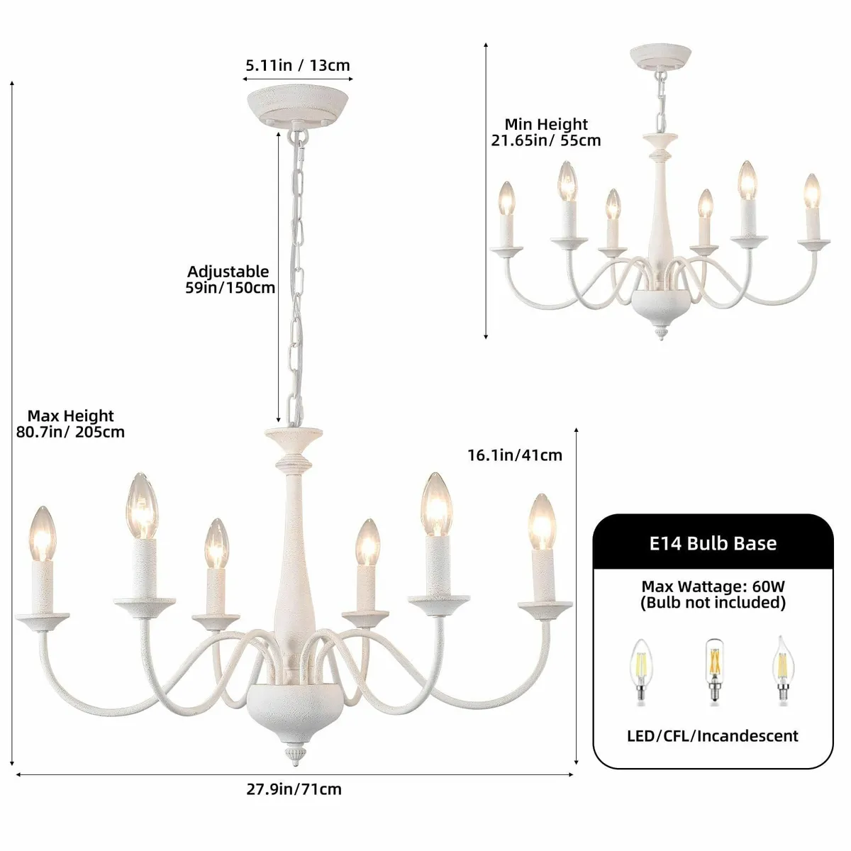 Distressed White Chandeliers Ceiling Light 6 Light - Image 4