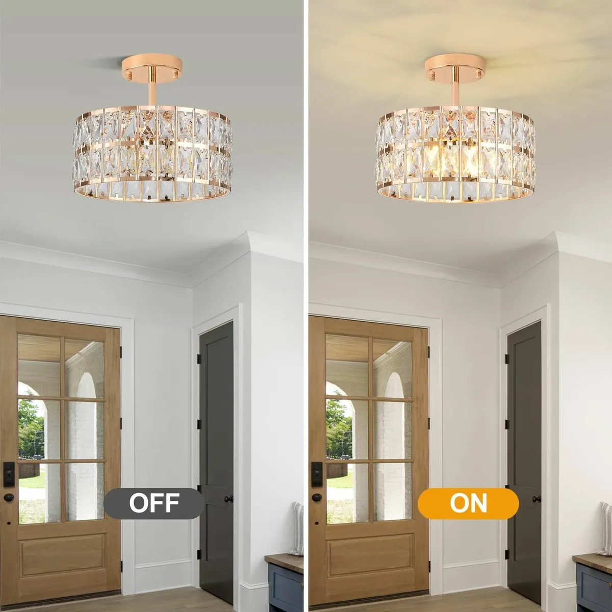 Gold Crystal Chandeliers Modern Semi Flush Mount C - Image 4