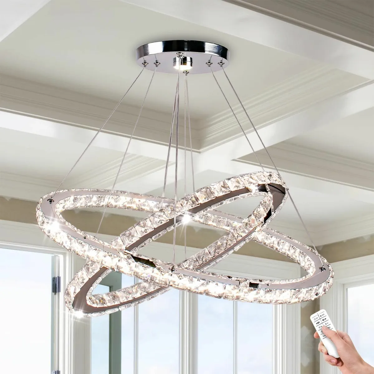 Dimmable Crystal Chandelier 236'' Modern 2 Rings C - Image 1